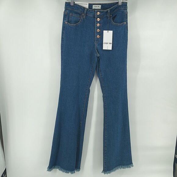 C’EST TOI Black Label mid rise button fly down wide flare jeans bell bottom 7 27 - Picture 16 of 16